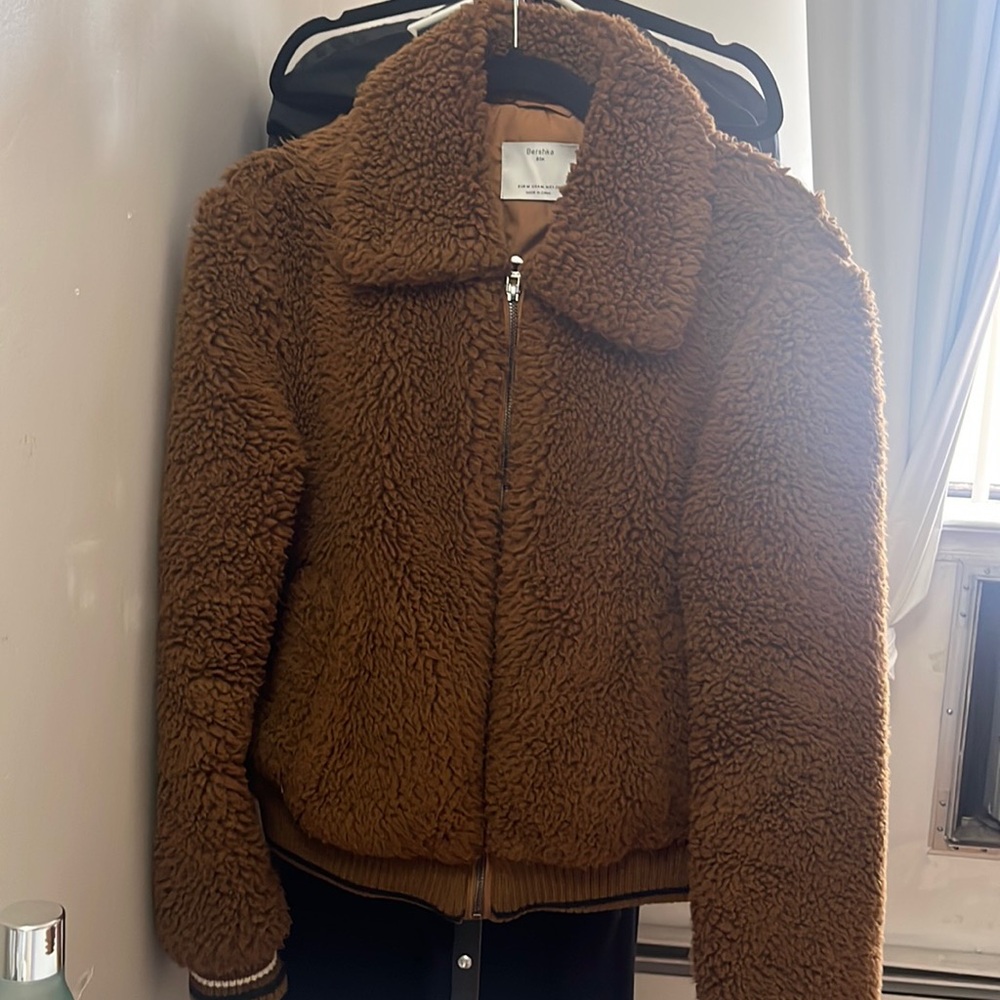 BROWN TEDDY SHERPA JACKET- BERSHKA